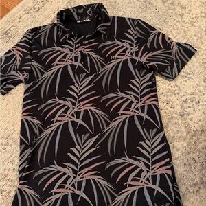 Men’s- Travis Matthew’s PGA Tour Black and Gray Palm Print Polo- size sma